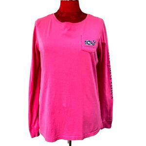 Vineyard Vines Long Sleeve pink cotton top blue whale pocket tee shirt size S